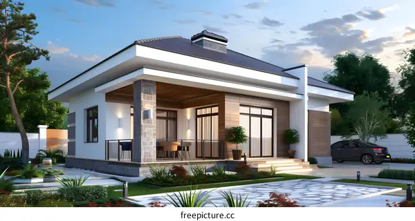 Modern House Exterior Design with Stone and Wood