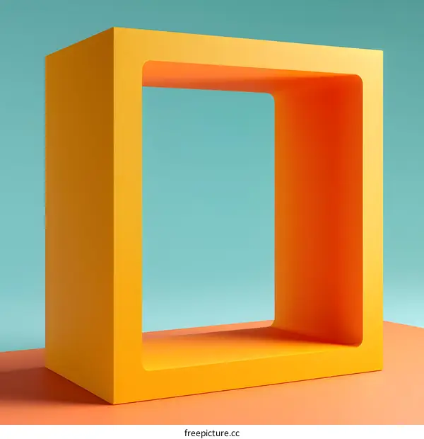 3D yellow rectangular frame on blue and orange background