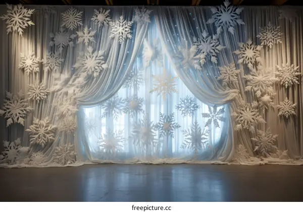 White and silver snowflake curtain