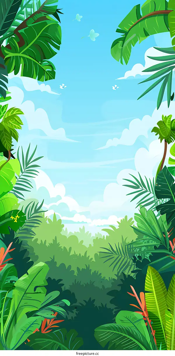 Jungle Landscape Illustration with Green Foliage