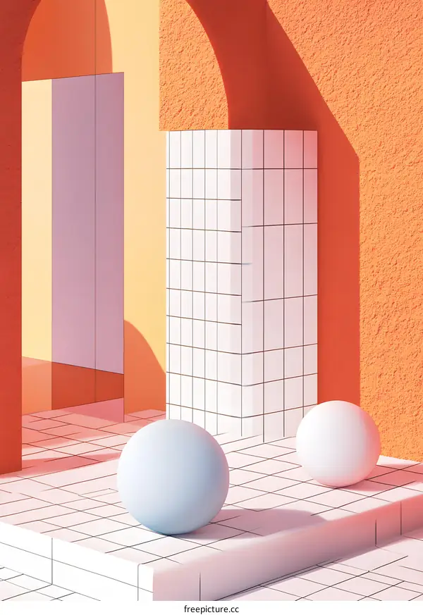 Abstract Minimalist Architecture with Orange and White Tones