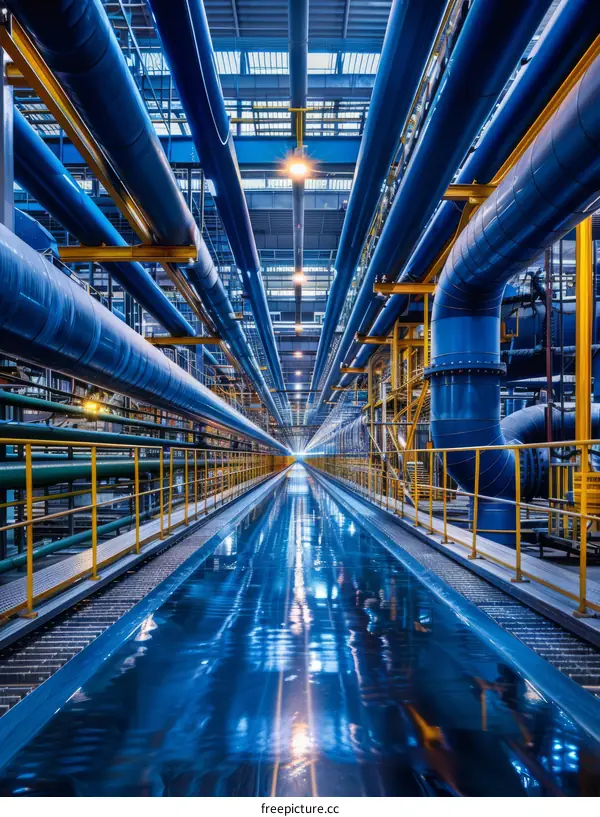 Industrial Blue Pipes Walkway