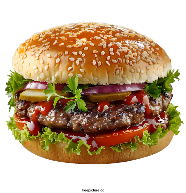 [Transparent Background PNG]yummy hamburger with fresh vegetables