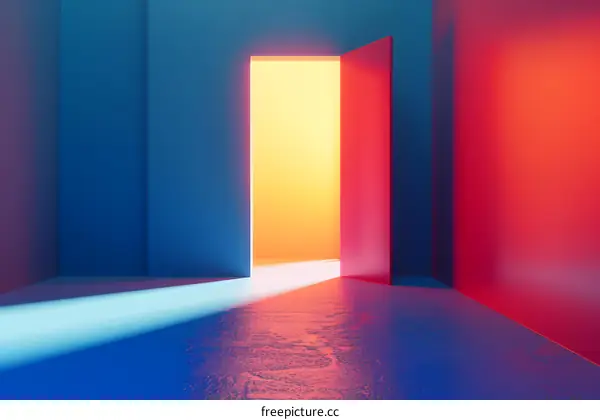 Abstract Minimalist Room with Open Door and Bright Light