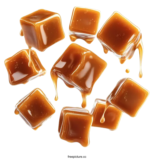 [Transparent Background PNG]Caramel Cubes Falling in Slow Motion