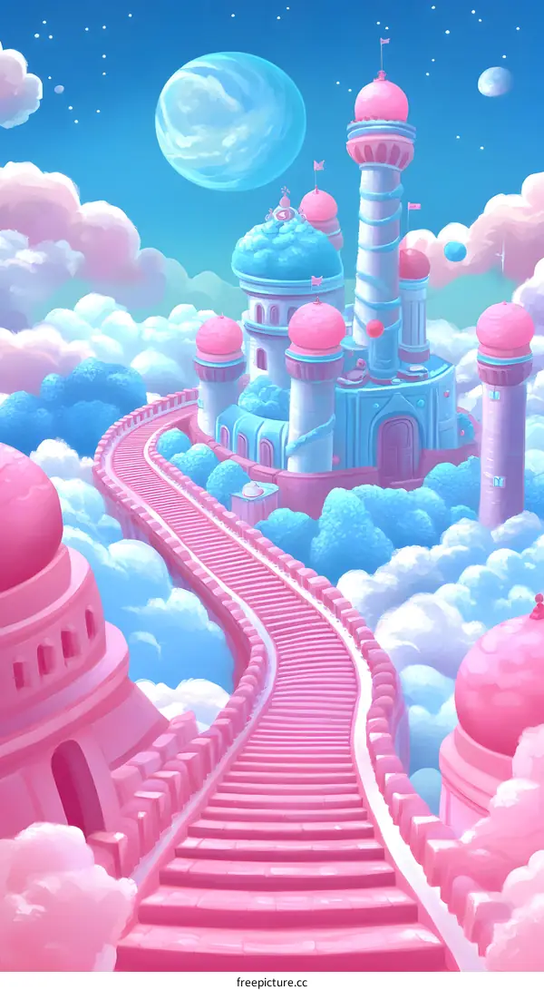 Pink Castle in the Clouds Fantasy Illustration