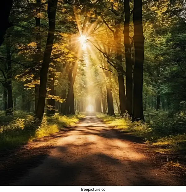 Sunbeams Filtering Through Forest Trees