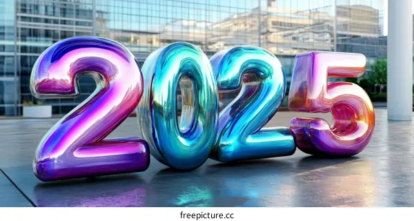 Colorful 2025 Year Numbers on a City Street