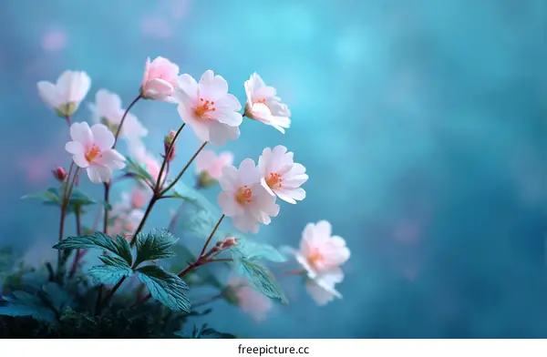 Delicate Spring Flowers in a Teal Background