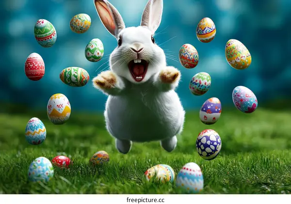 Easter Bunny with Colorful Easter Eggs