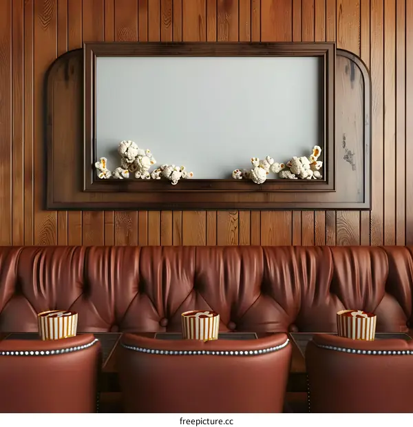 Empty Movie Theater Booth With Popcorn