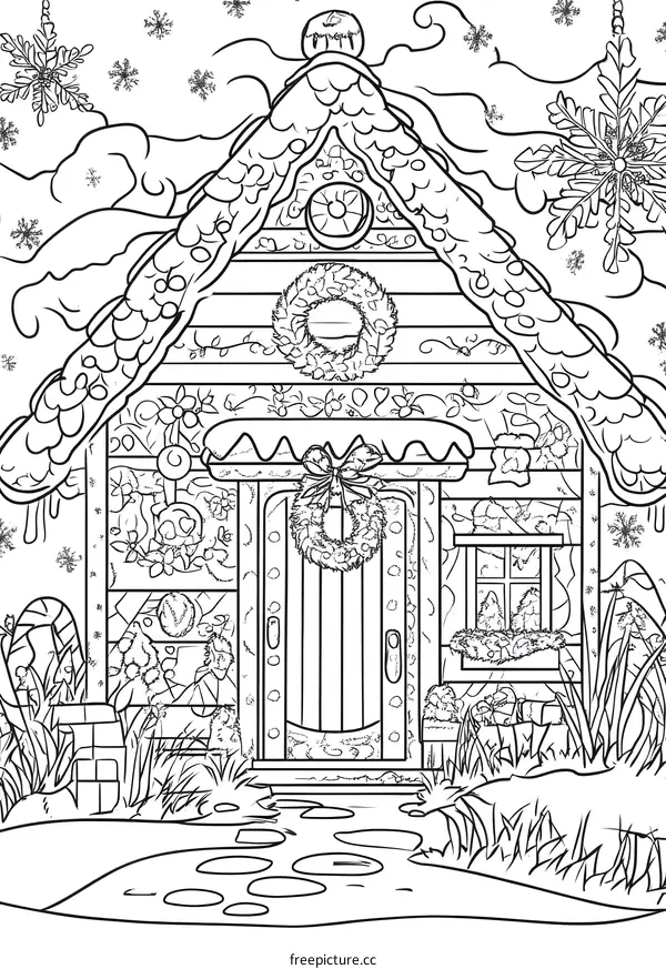 Winter Wonderland Gingerbread House Illustration