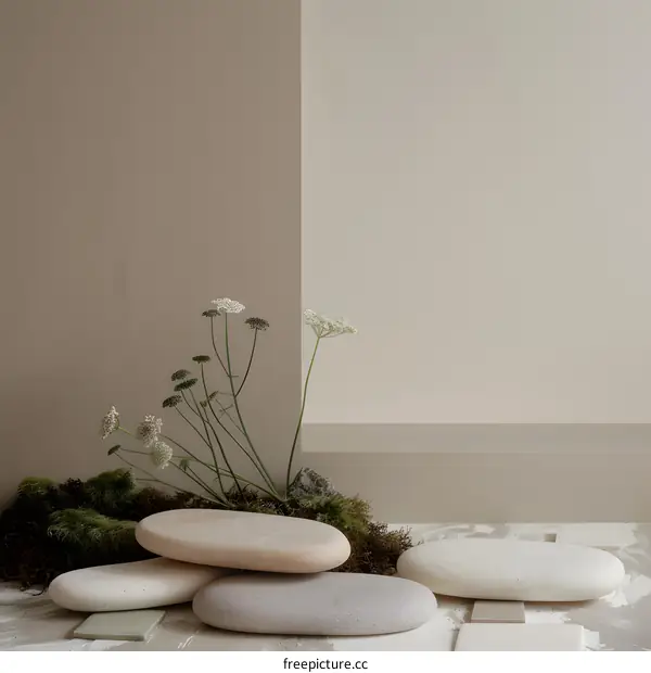 Neutral Color Palette with Stones and Flowers