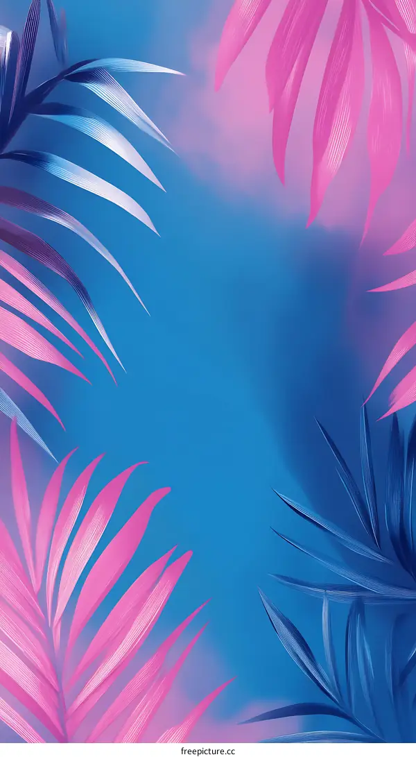 Tropical Leaves on Blue Background