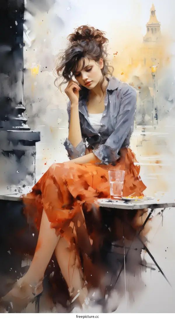 Woman Sitting at a Cafe Table