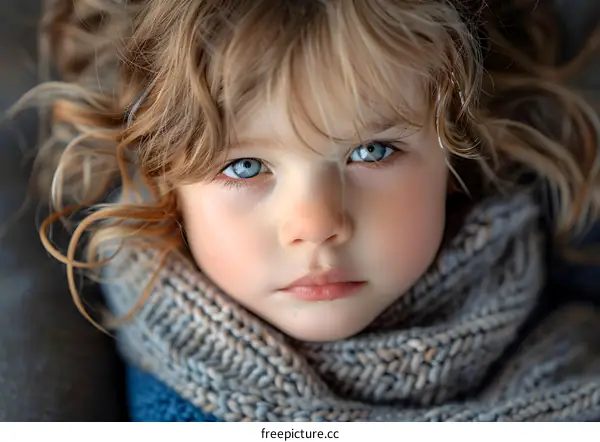 Portrait of a cute blonde girl with blue eyes