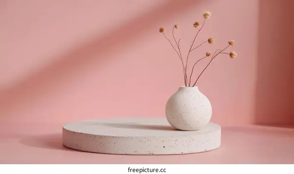 Minimalist Dried Flower Arrangement on a Concrete Display