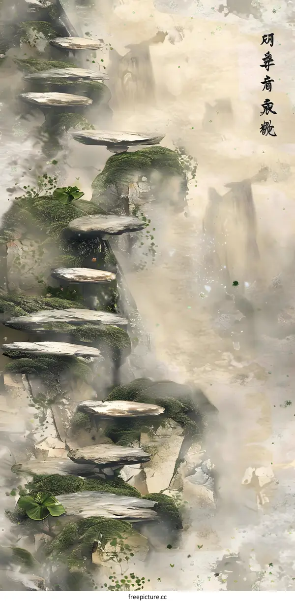 Stone Steps Leading to a Misty Mountaintop