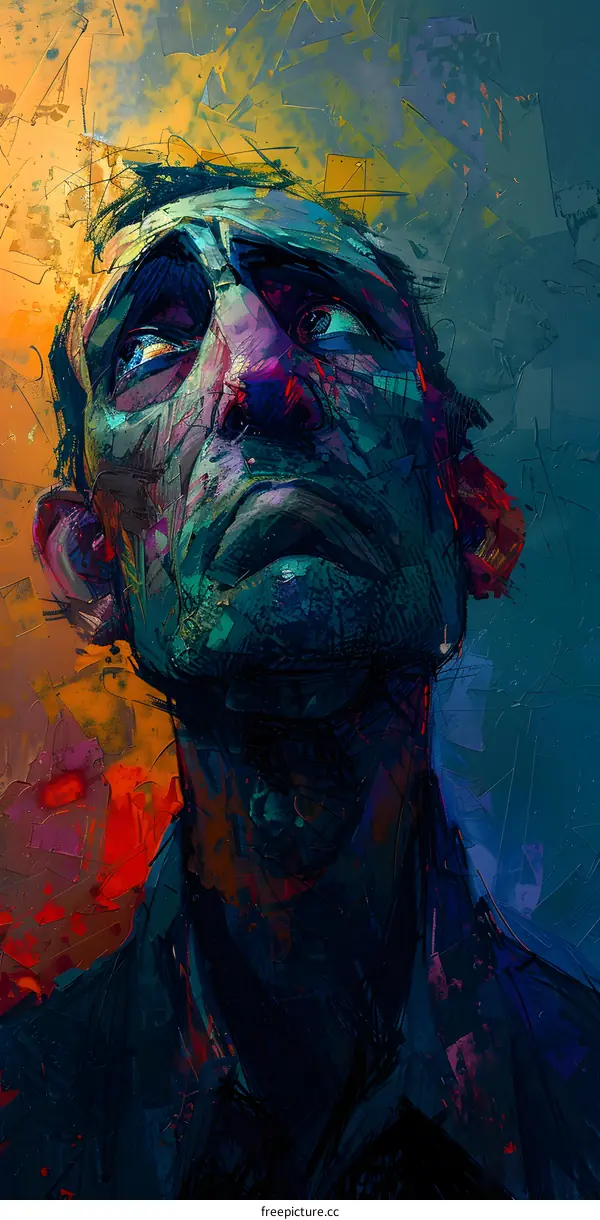 colorful portrait of a man looking up