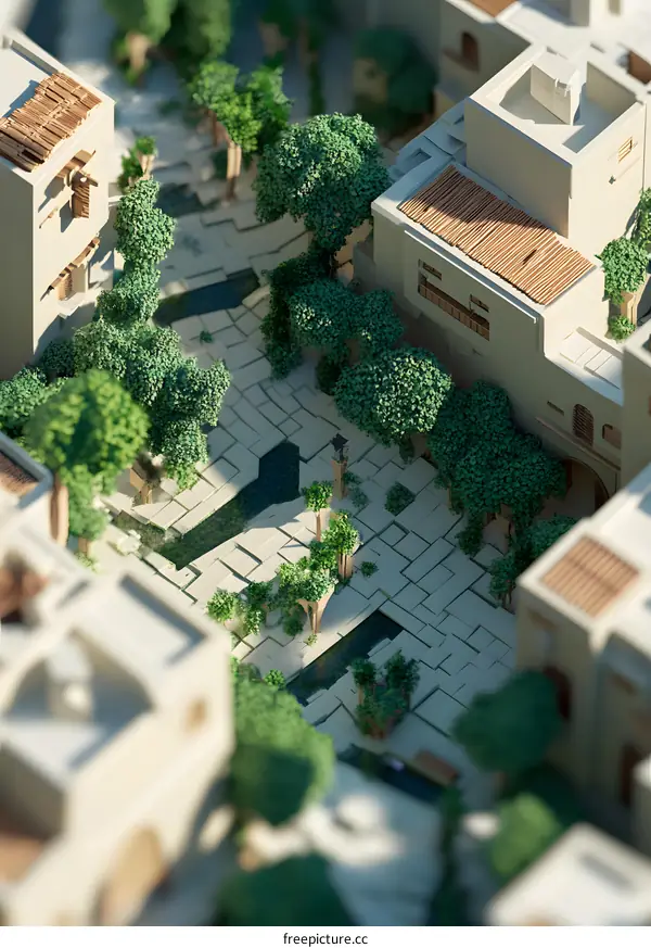3D Low Poly Model of a Middle Eastern Courtyard