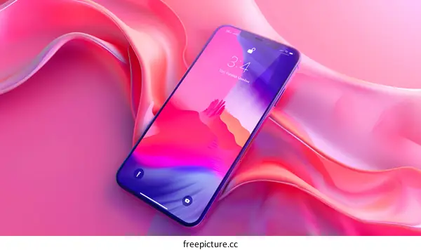 Pink and Purple Smartphone Mockup on Abstract Background