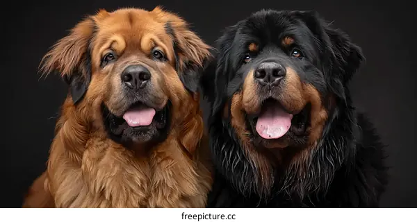 Two Tibetan Mastiffs in Different Colors