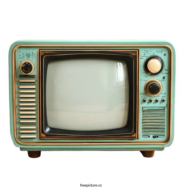 [Transparent Background PNG]Vintage Retro Mint Green Television Set
