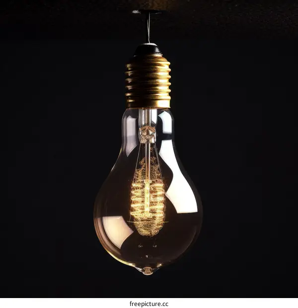 Incandescent Light Bulb with Glowing Filament Illuminating the Darkness