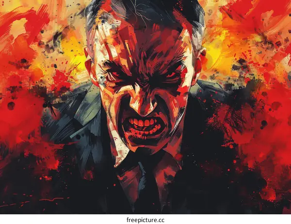 Illustration of a man screaming with red and orange background