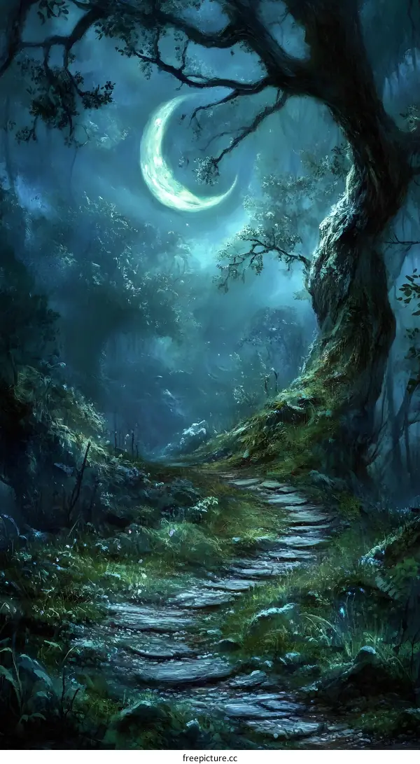 Moonlit Path Through a Forest