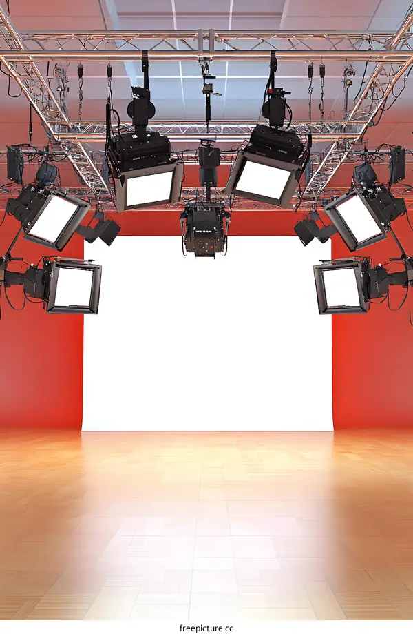 Studio Lighting Set With Red and White Background