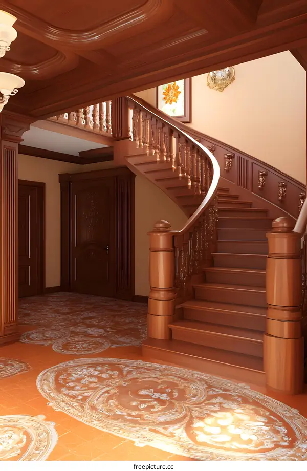 Elegant Wooden Staircase In A Luxurious Interior