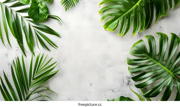 Tropical Leaves Frame on White Background