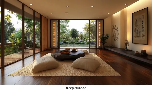 Zen Japanese Style Living Room Illustration