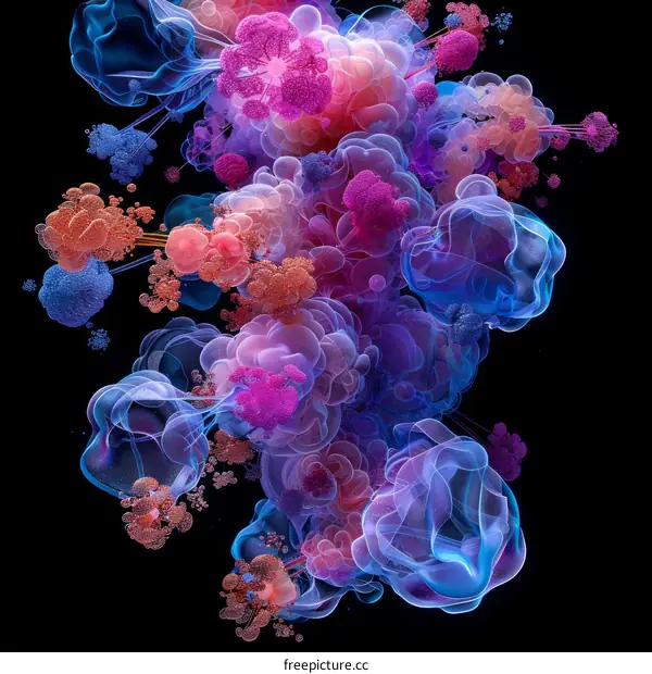 Colorful abstract 3D rendering of a nebula or galaxy.