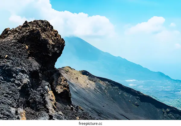 Volcanic Mountain Landscape with Cloudy Sky