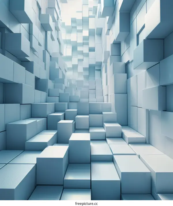 Three-Dimensional Blue And White Geometric Shapes