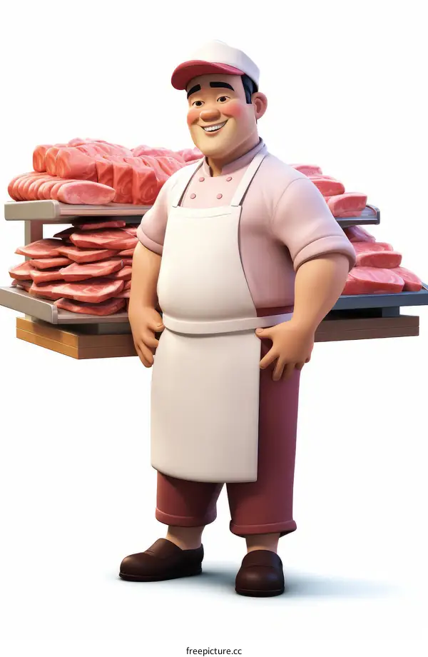 Butcher Standing in Front of Display Case of Meat