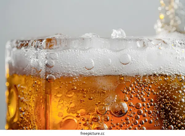 Closeup of Beer Glass with Bubbles