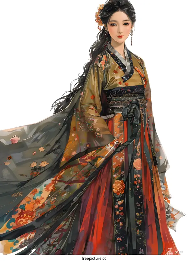 A beautiful Chinese woman in a traditional Hanfu dress