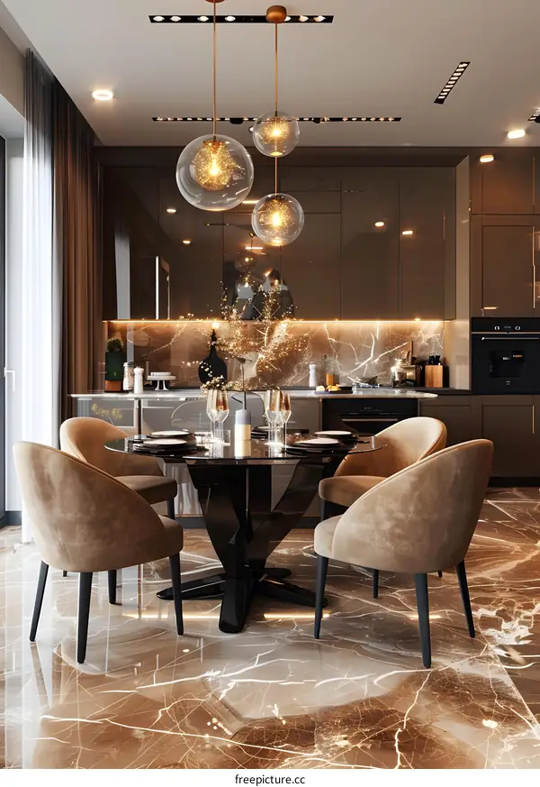 Modern minimalist marble dining room interior design