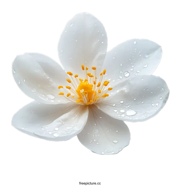 [Transparent Background PNG]White Flower with Yellow Center on a transparent background