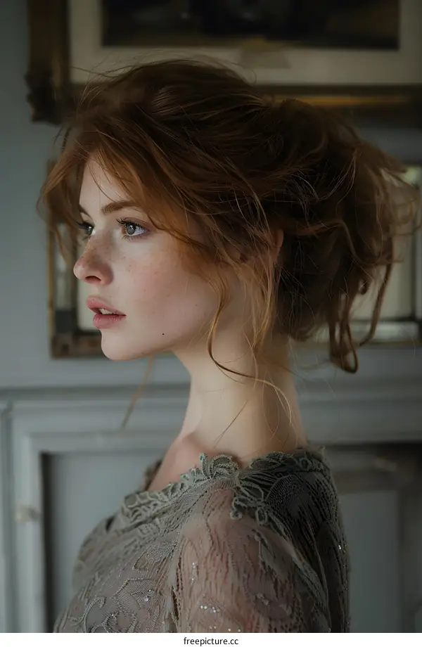 portrait of a young woman with red hair and freckles