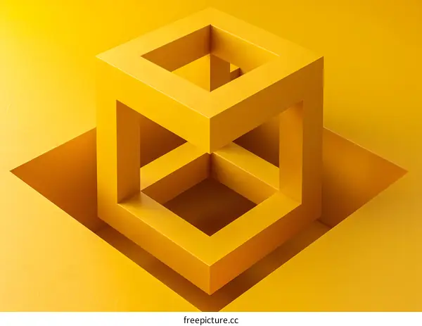 3D yellow cube inside a yellow square hole