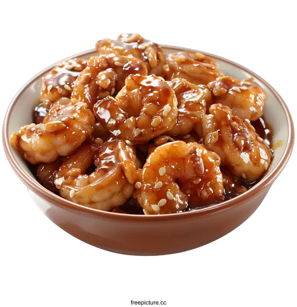 [Transparent Background PNG]bowl of honey garlic shrimp