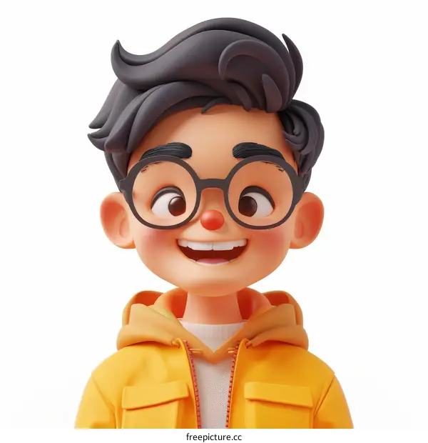 3D rendering of a young man with glasses and a yellow jacket