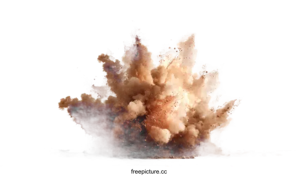 [Transparent Background PNG]Powerful Explosion of Brown Particles Against White Background