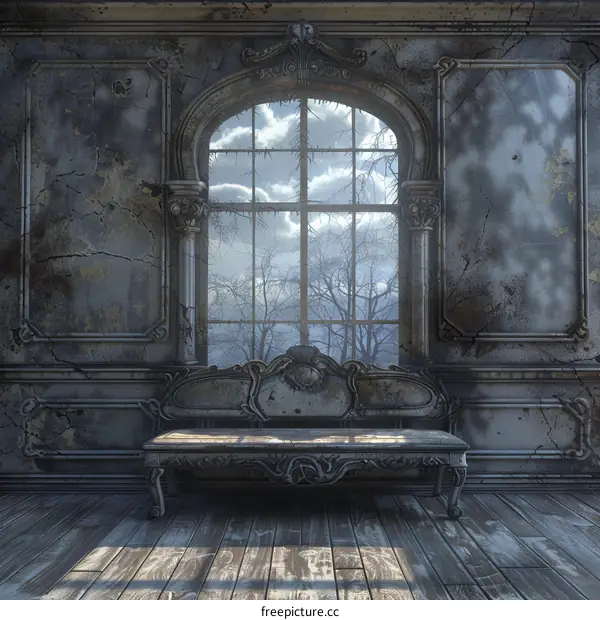 Ornate Gothic Revival Style Room with Arched Window