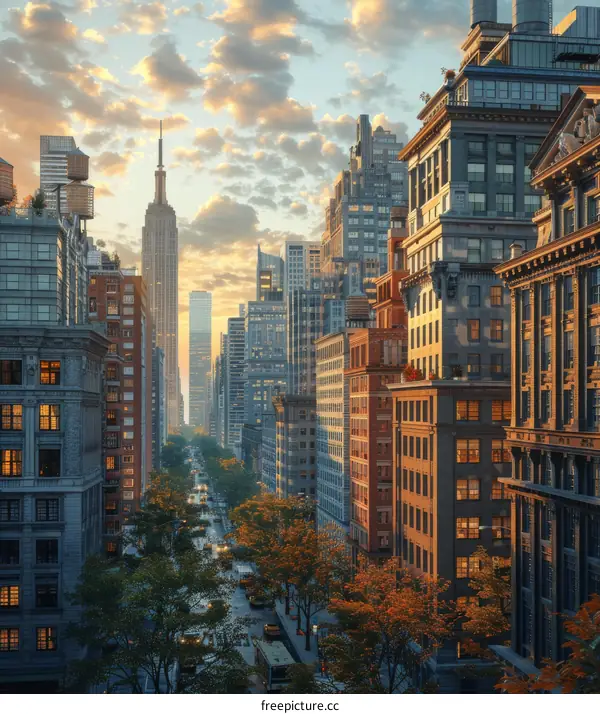 Autumnal New York City Skyline at Sunrise