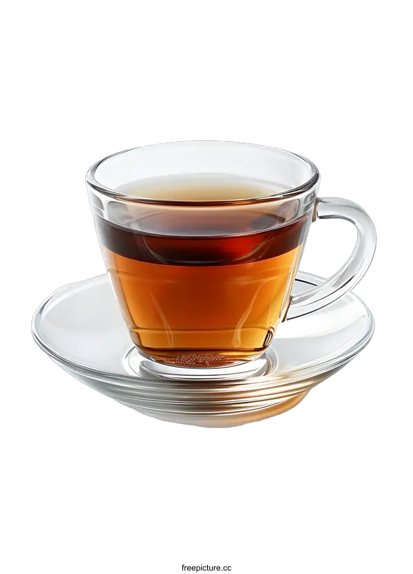[Transparent Background PNG]A clear glass cup of tea on a saucer